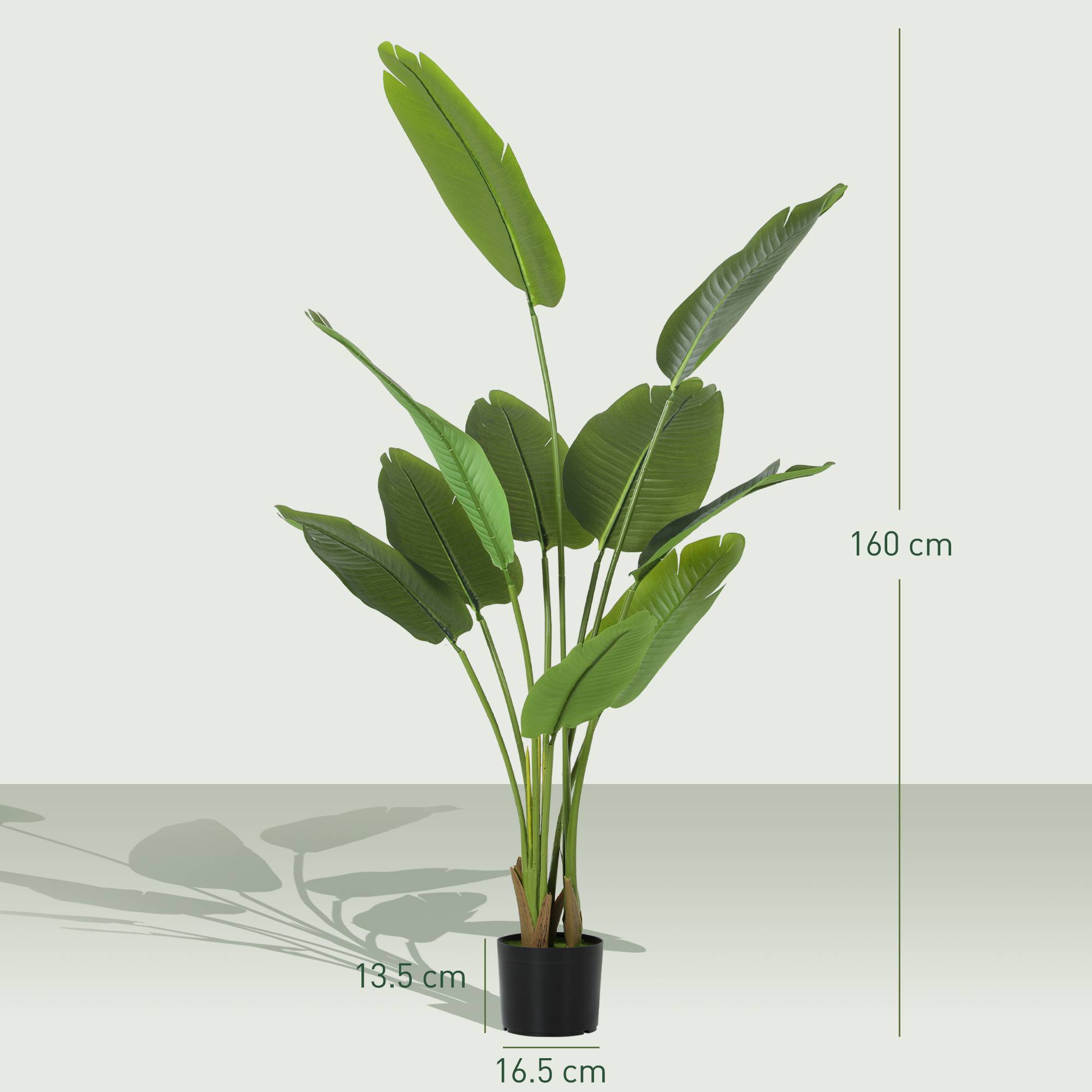 Plante artificielle 160cm, 10 feuilles PEVA vert, pot Ø16,5x13,5cm - Image 5
