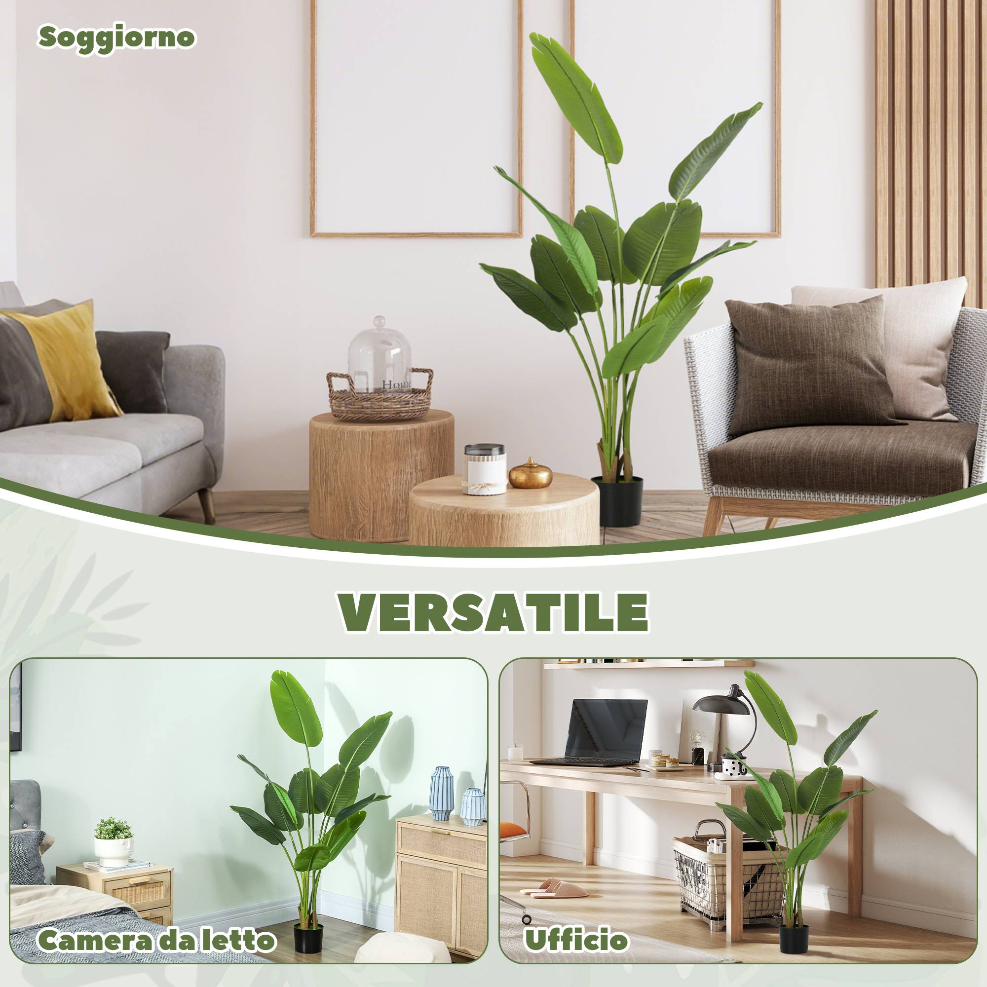 Plante artificielle 160cm, 10 feuilles PEVA vert, pot Ø16,5x13,5cm - Image 7