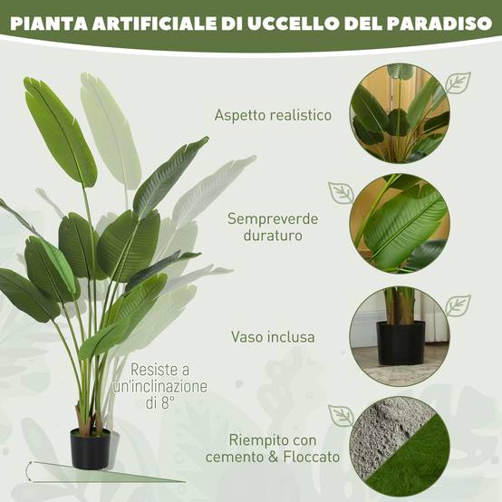Plante artificielle 160cm, 10 feuilles PEVA vert, pot Ø16,5x13,5cm - Image 6