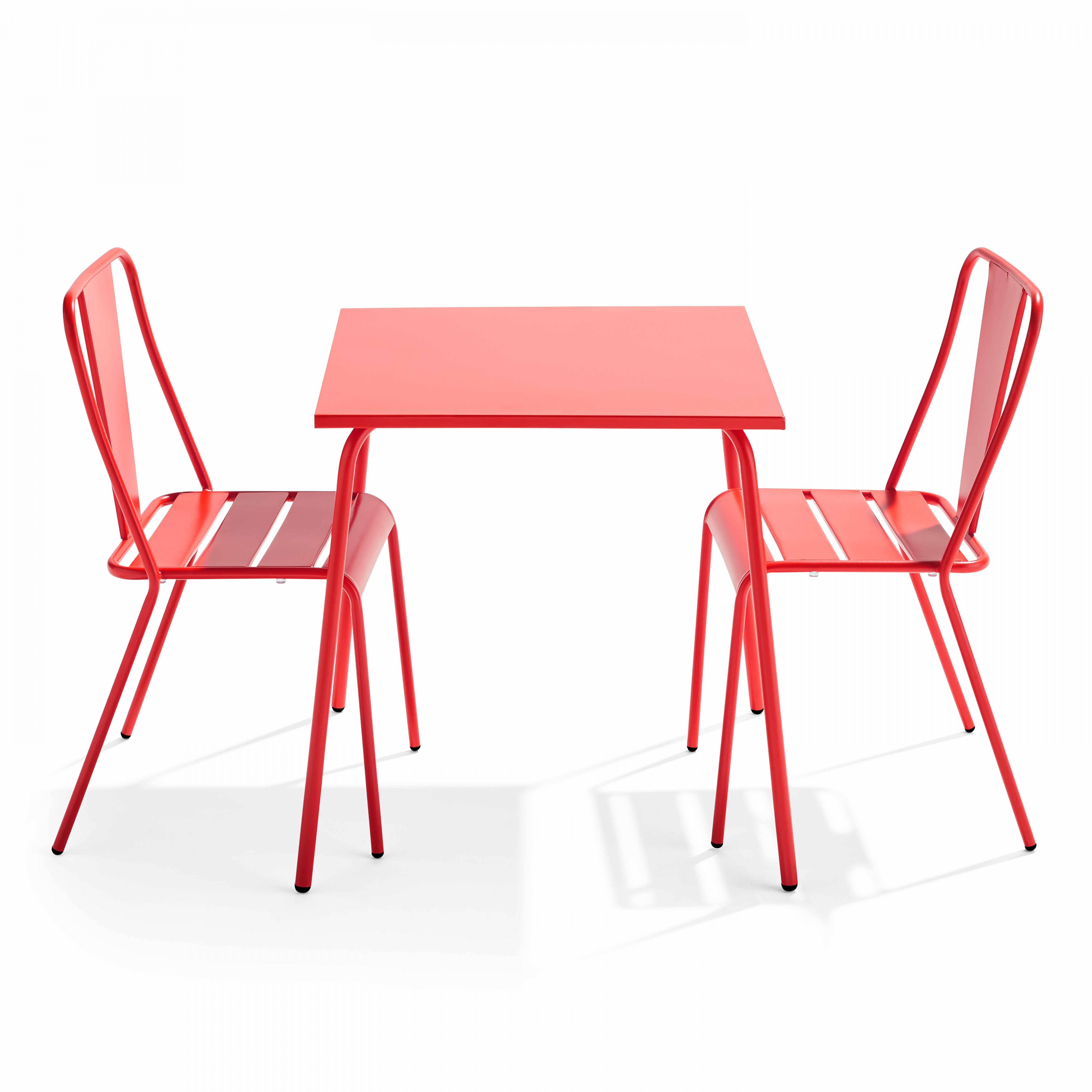 Oviala - Ensemble table de jardin carrée et 2 chaises bistrot rouge Palavas - Oviala - Imagen 1