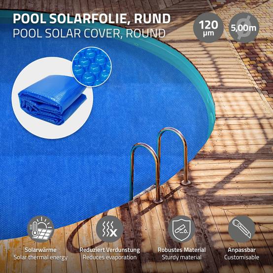Ecd-Germany - Bâche solaire pour piscine ronde Ø 500 cm bleue, épaisseur de 120µm, film à bulles découpable, couverture thermique, anti-évaporation et saletés - Image 3