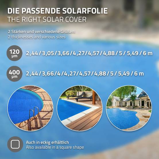 Ecd-Germany - Bâche solaire pour piscine ronde Ø 500 cm bleue, épaisseur de 120µm, film à bulles découpable, couverture thermique, anti-évaporation et saletés - Image 7