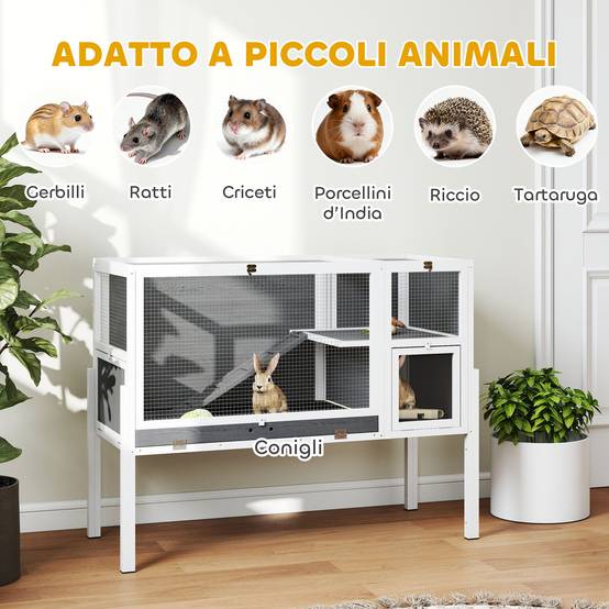 Cage lapin hamster bois intérieur fond amovible toit ouvrant gris 120x53x93cm - ComfortXL Outdoor Living - Image 10
