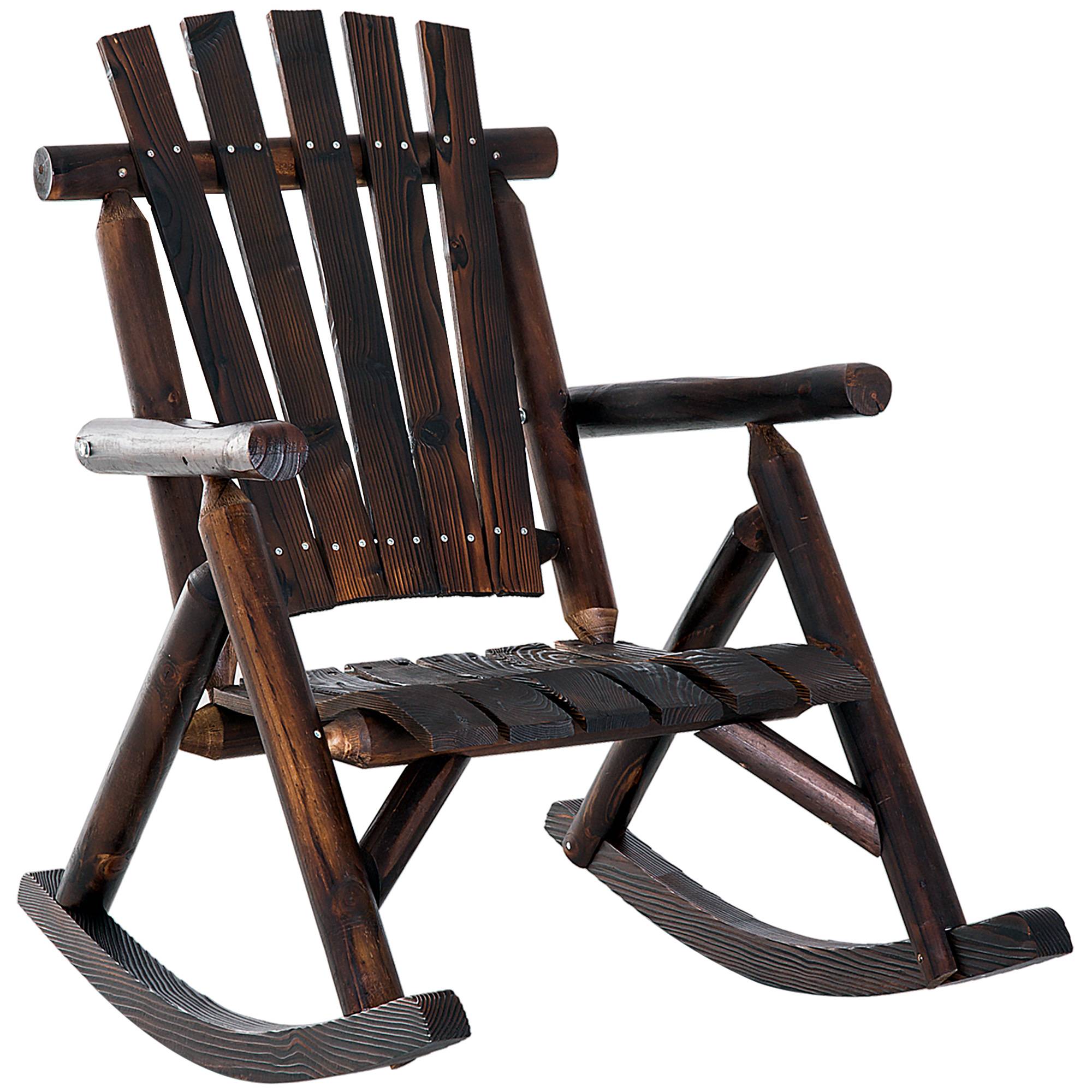 Fauteuil à bascule bois massif carbonisé jardin terrasse détente 97x69x93cm - ComfortXL Outdoor Living - Image 2