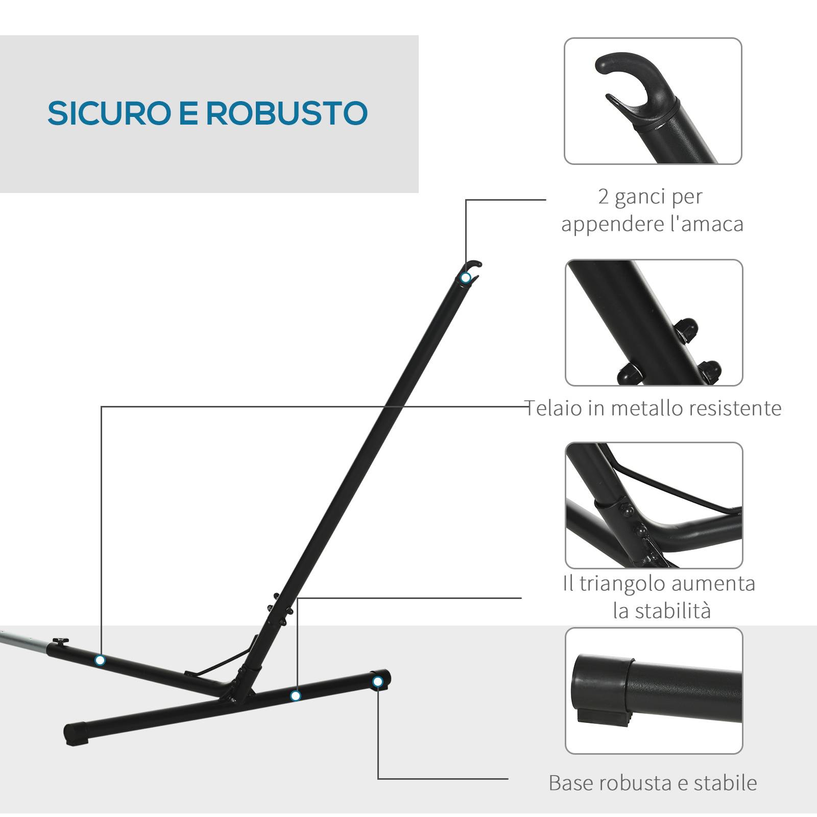 Support pour hamac métal extérieur longueur réglable charge 120 kg 388x109x116 cm - ComfortXL Outdoor Living - Image 6