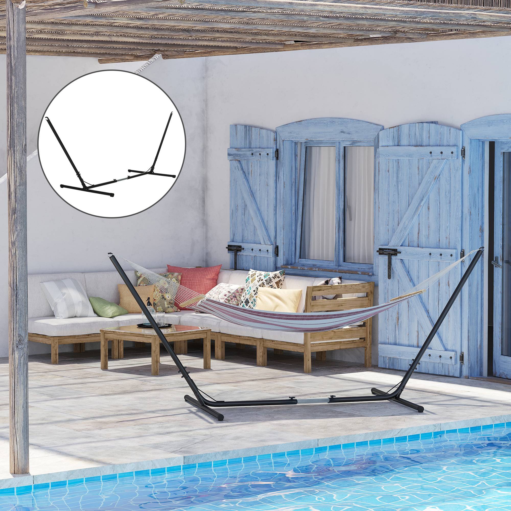 Support pour hamac métal extérieur longueur réglable charge 120 kg 388x109x116 cm - ComfortXL Outdoor Living - Image 3