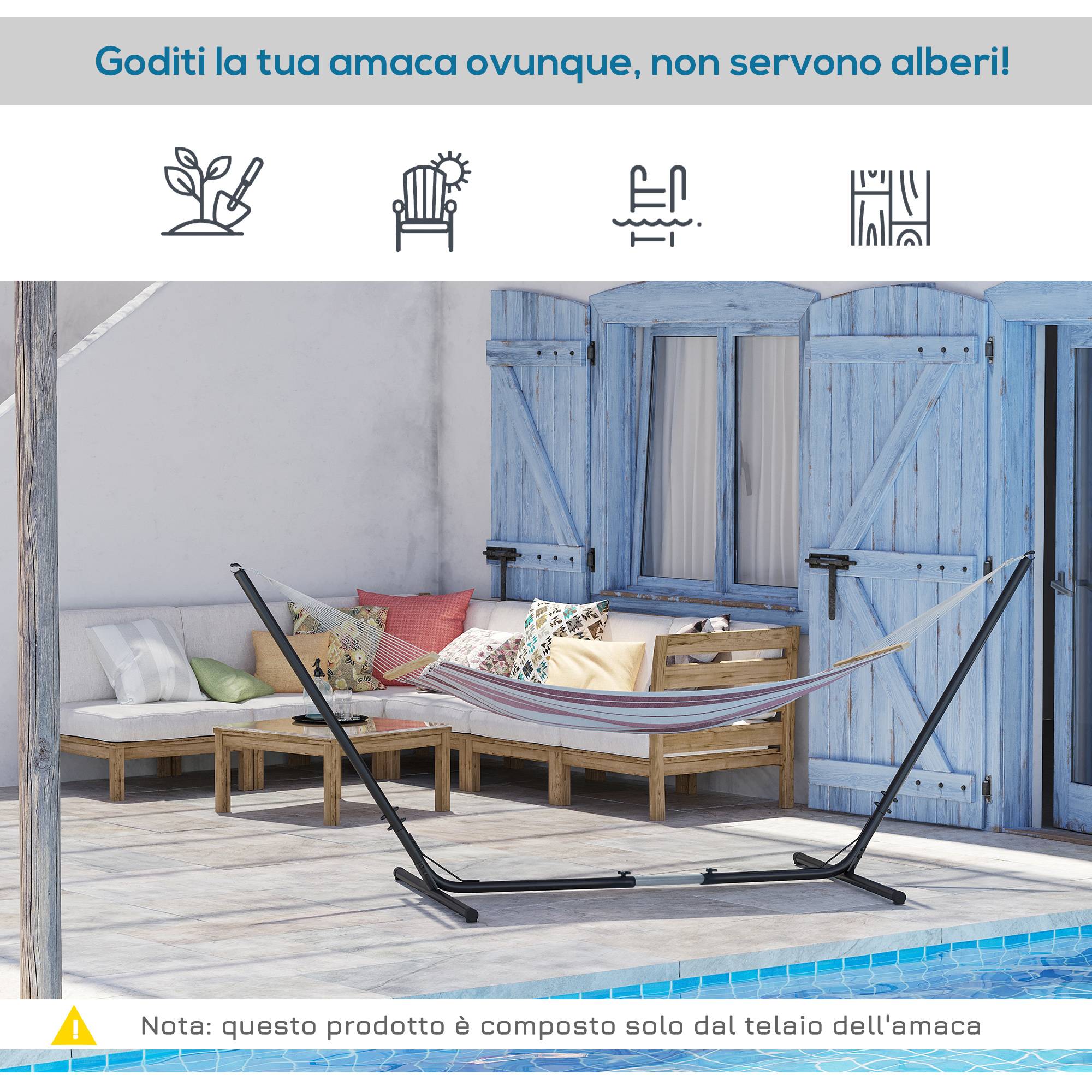 Support pour hamac métal extérieur longueur réglable charge 120 kg 388x109x116 cm - ComfortXL Outdoor Living - Image 8