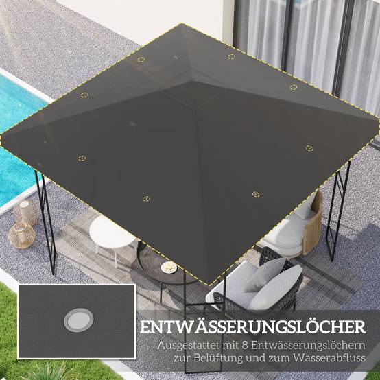 Toit de rechange pour tonnelle polyester gris 298 x 298 x 1 cm - PANGIVO - Image 6