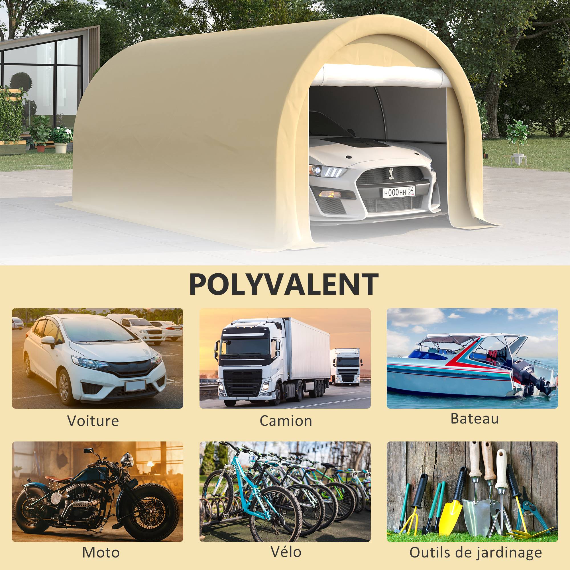 Tente de garage acier polyéthylène abri véhicules anti-UV imperméable 5x3m beige - ComfortXL Outdoor Living - Image 9