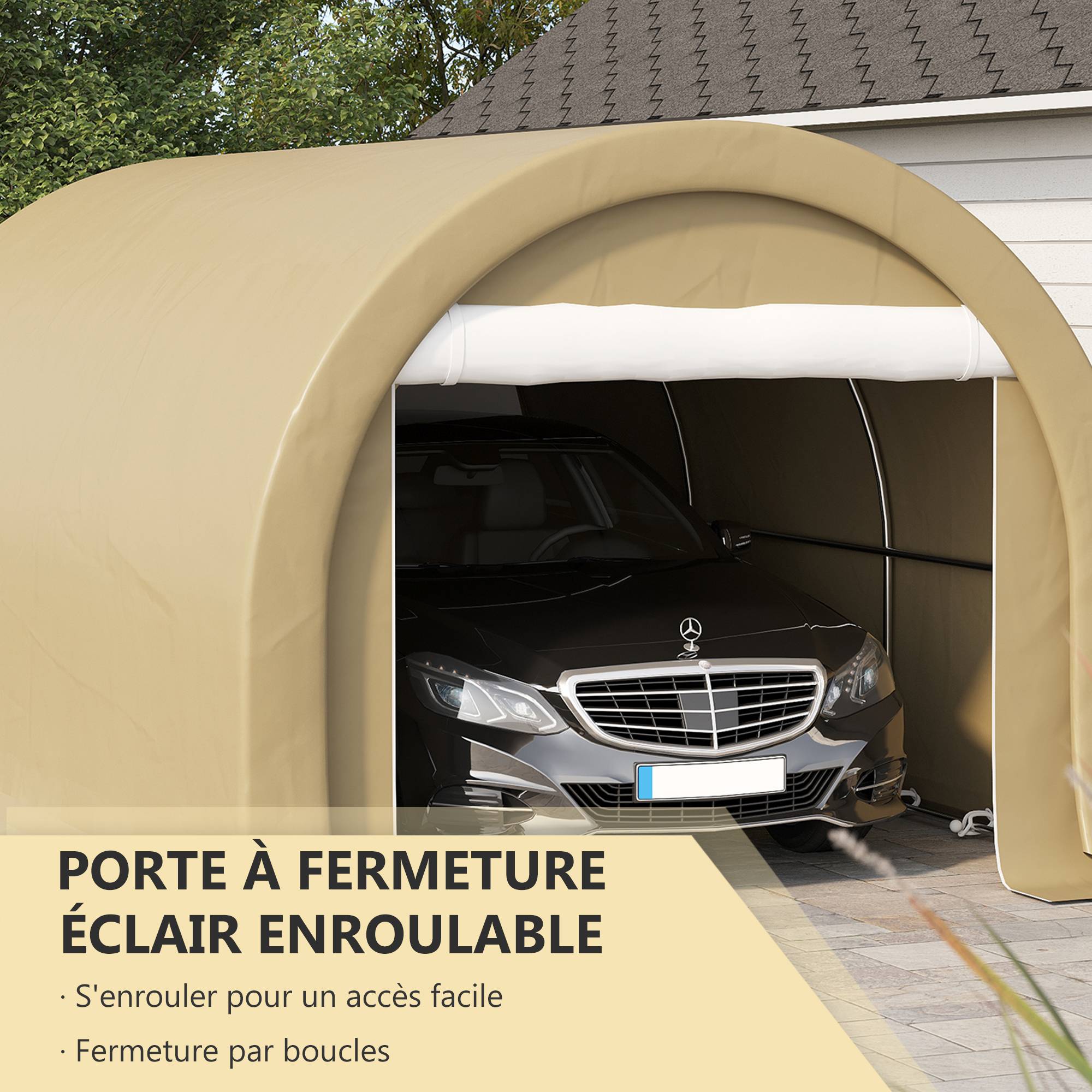 Tente de garage acier polyéthylène abri véhicules anti-UV imperméable 5x3m beige - ComfortXL Outdoor Living - Image 8