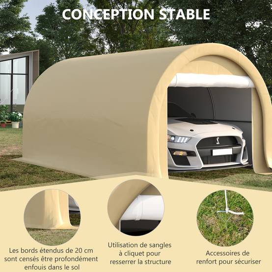 Tente de garage acier polyéthylène abri véhicules anti-UV imperméable 5x3m beige - ComfortXL Outdoor Living - Image 7