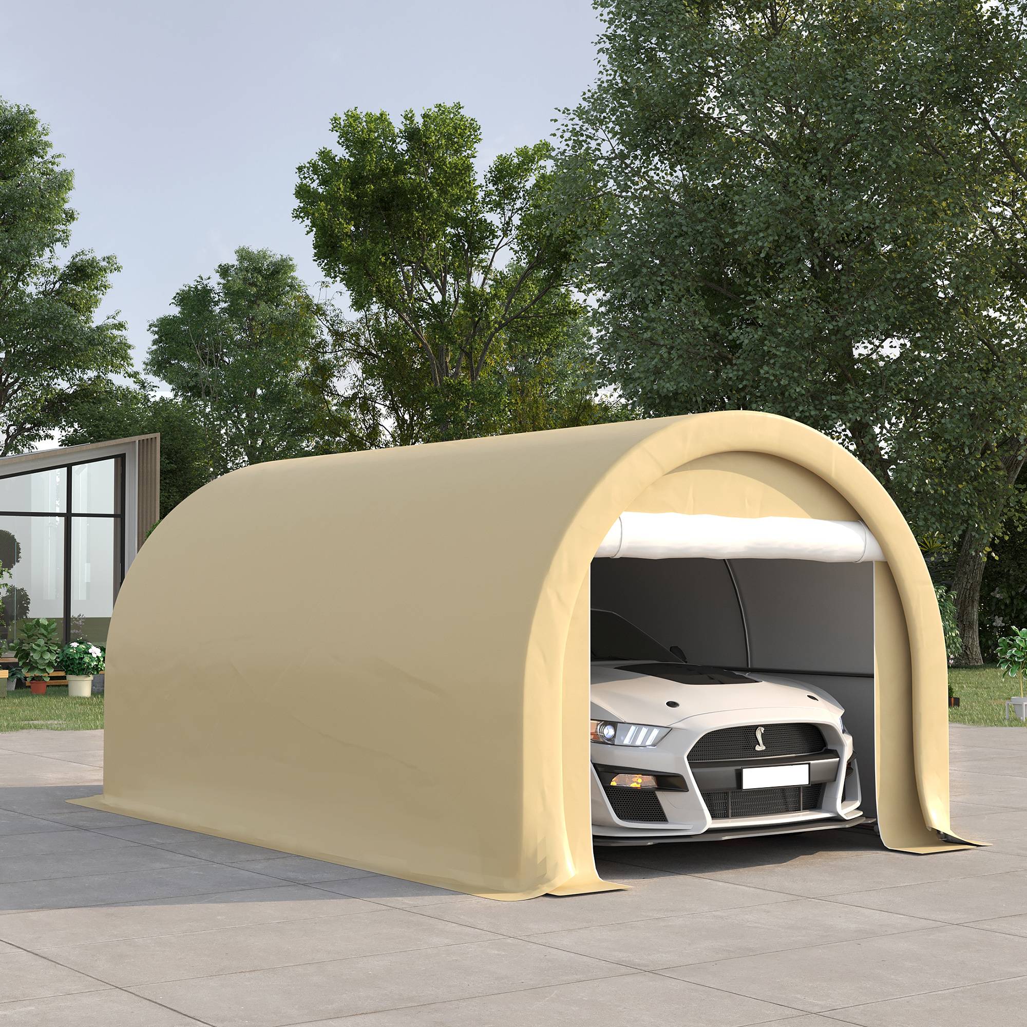 Tente de garage acier polyéthylène abri véhicules anti-UV imperméable 5x3m beige - ComfortXL Outdoor Living - Image 3