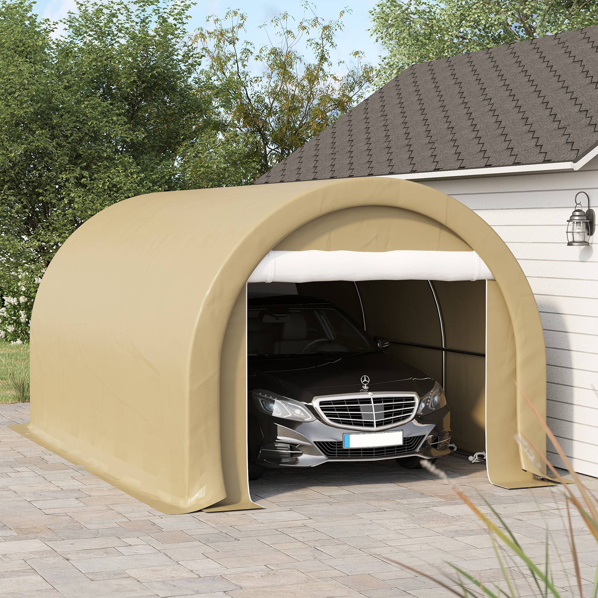 Tente de garage acier polyéthylène abri véhicules anti-UV imperméable 5x3m beige - ComfortXL Outdoor Living - Image 4