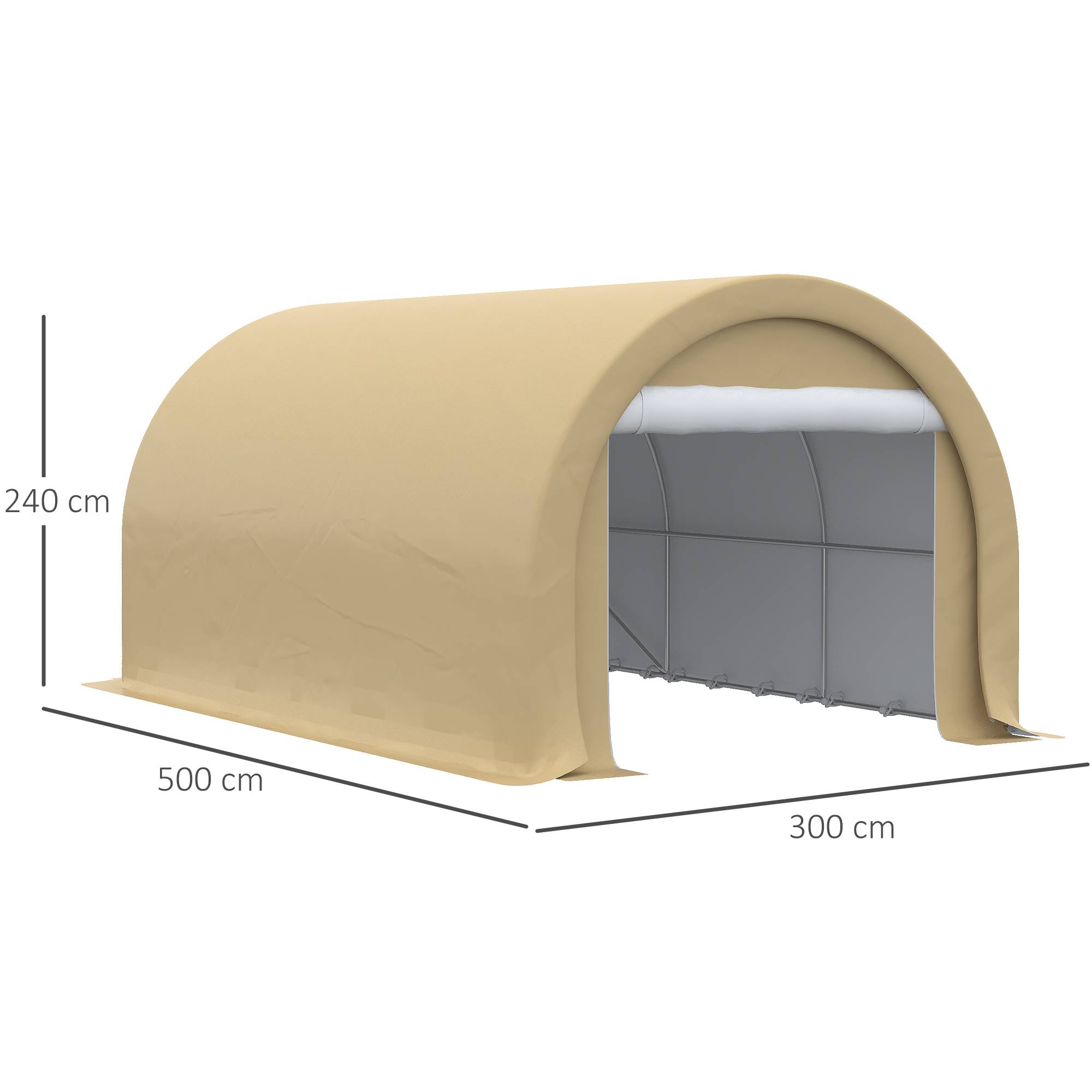 Tente de garage acier polyéthylène abri véhicules anti-UV imperméable 5x3m beige - ComfortXL Outdoor Living - Image 5