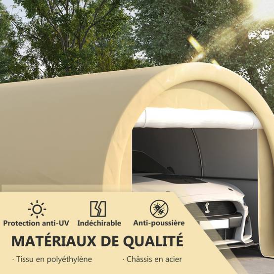 Tente de garage acier polyéthylène abri véhicules anti-UV imperméable 5x3m beige - ComfortXL Outdoor Living - Image 6