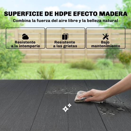 Table de jardin métal et HDPE avec plateau à lattes pour 6 personnes noir - ComfortXL Outdoor Living - Image 7