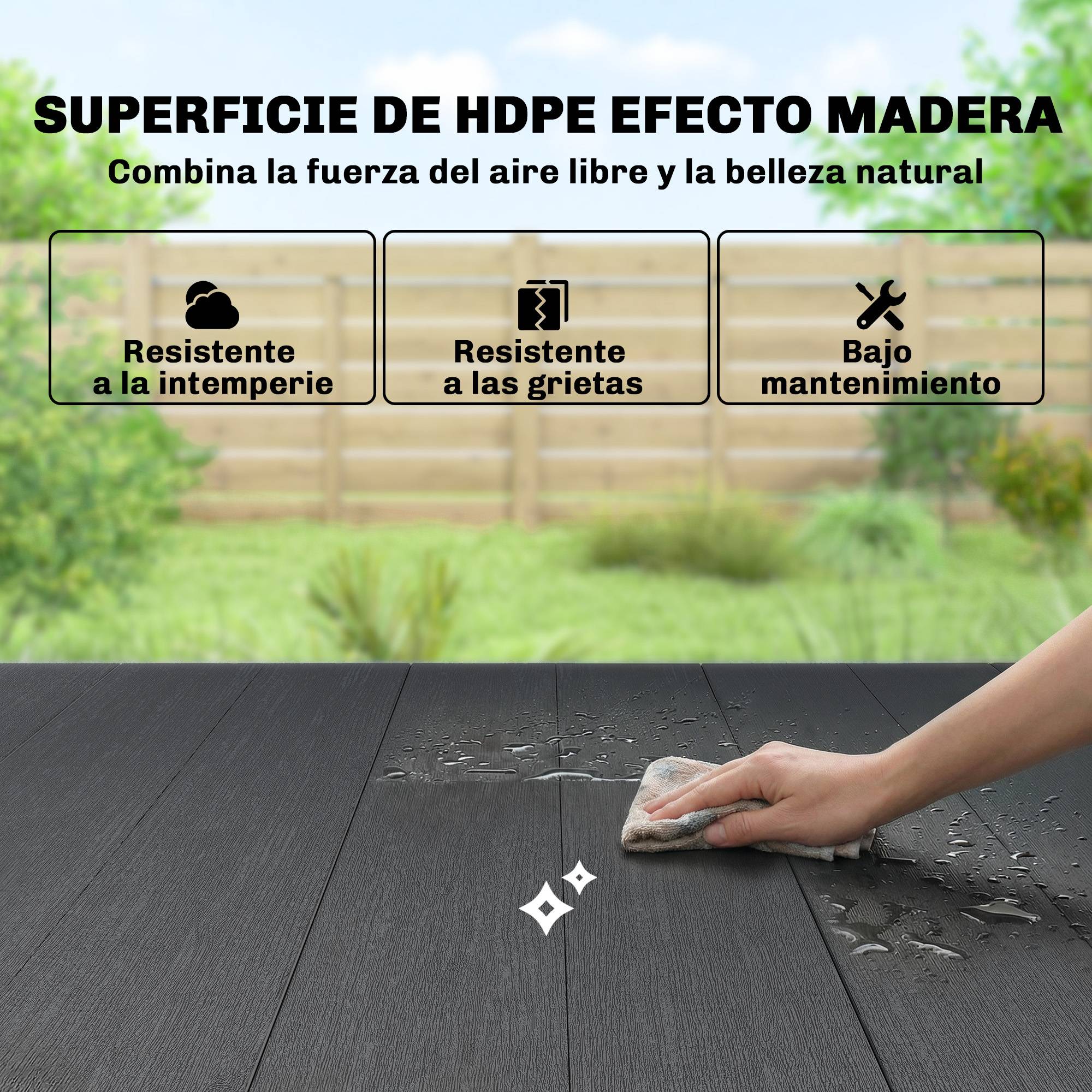 Table de jardin métal et HDPE avec plateau à lattes pour 6 personnes noir - ComfortXL Outdoor Living - Image 7
