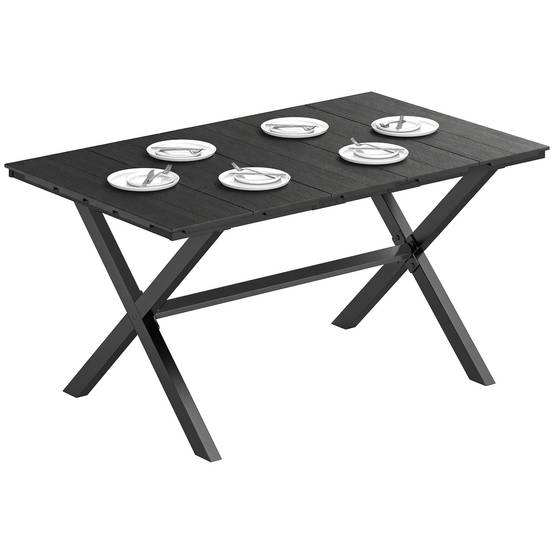 Table de jardin métal et HDPE avec plateau à lattes pour 6 personnes noir - ComfortXL Outdoor Living - Image 1