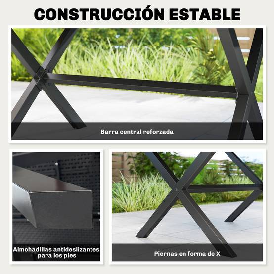 Table de jardin métal et HDPE avec plateau à lattes pour 6 personnes noir - ComfortXL Outdoor Living - Image 8