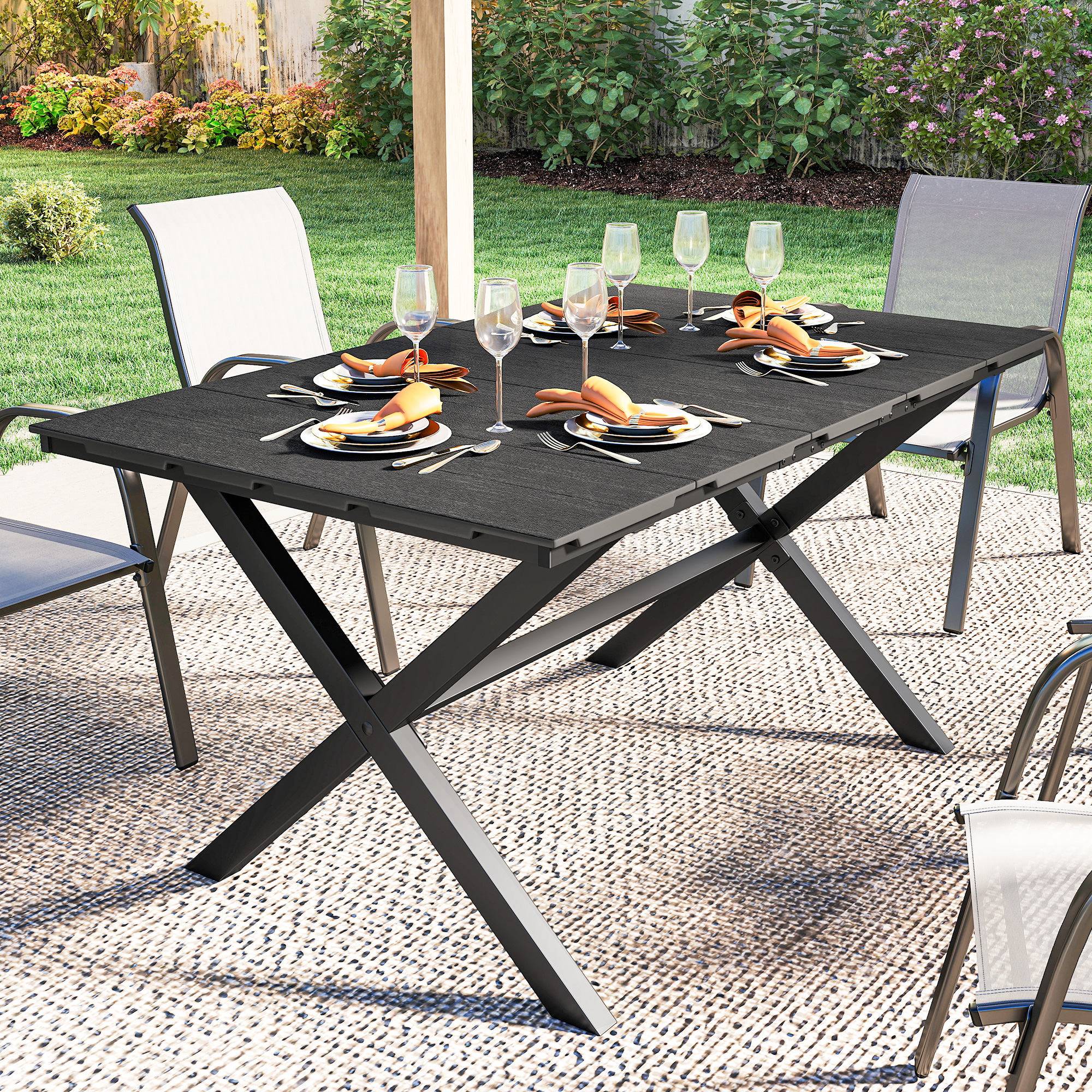Table de jardin métal et HDPE avec plateau à lattes pour 6 personnes noir - ComfortXL Outdoor Living - Image 10