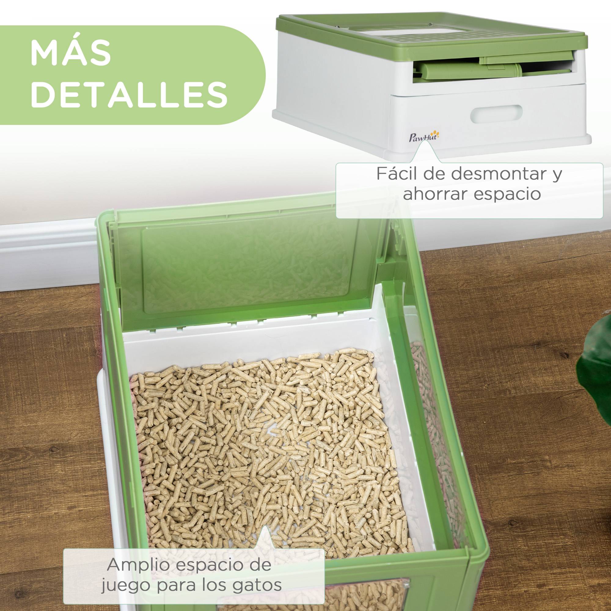 Litière couverte amovible entrée avant sortie haute 47,5x35,5x36,7 cm vert avocat blanc - Image 9