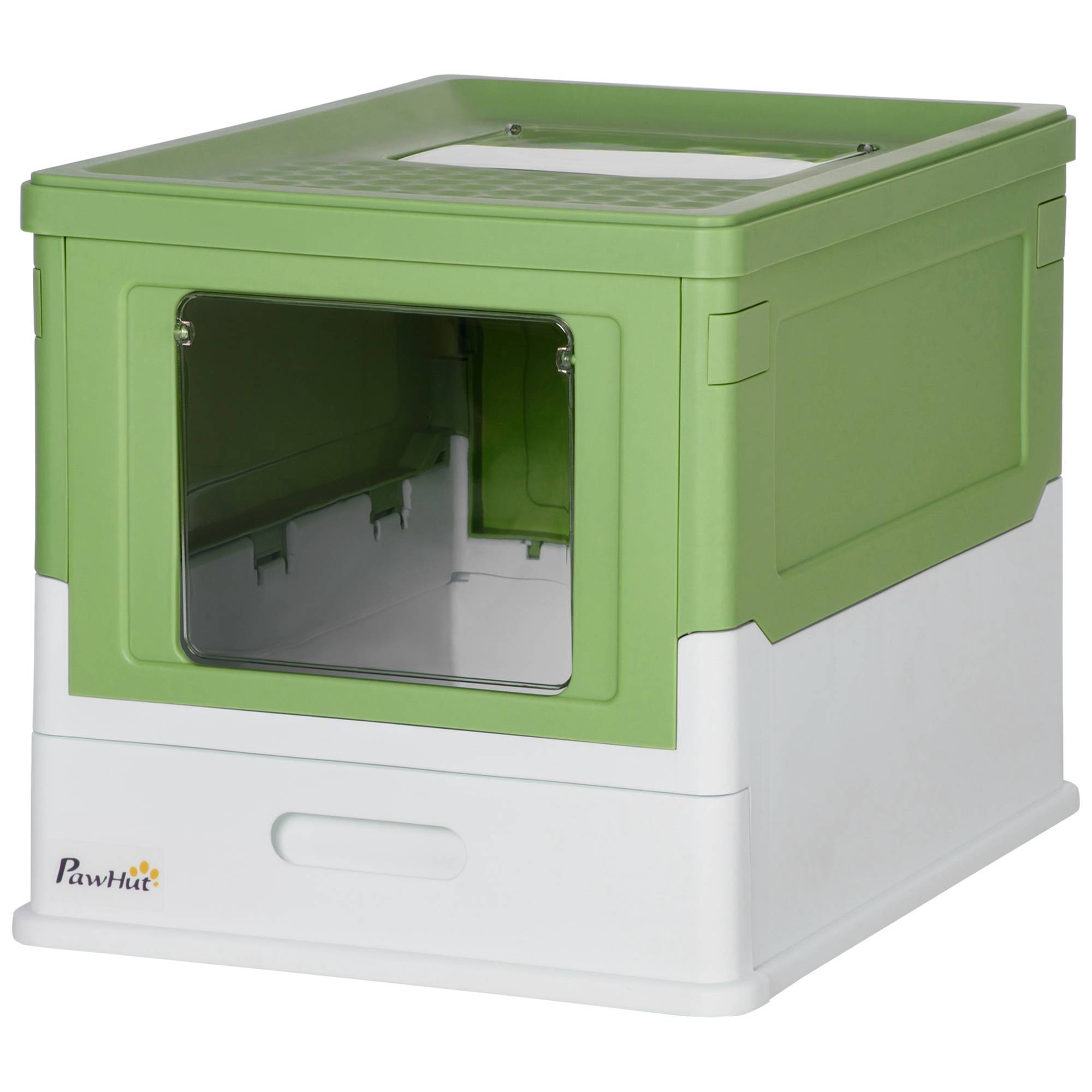 Litière couverte amovible entrée avant sortie haute 47,5x35,5x36,7 cm vert avocat blanc - Image 2
