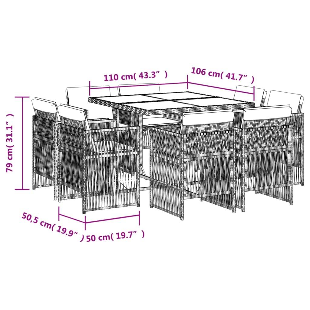 Vidaxl - Ensemble à manger de jardin et coussins 9 pcs mélange beige vidaXL 3211020 - Image 3