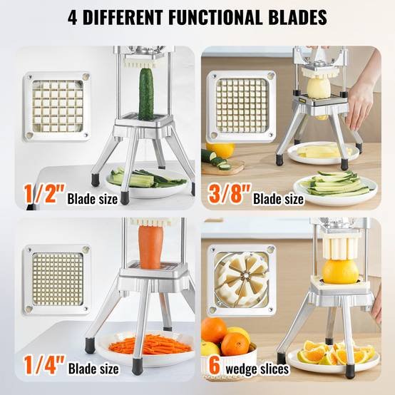 Vevor - VEVOR Coupe-frites manuel, 4 lames inox 12.7/6.4/9.5mm, coupeur 6 quartiers, cuisine, restaurant. - Image 3