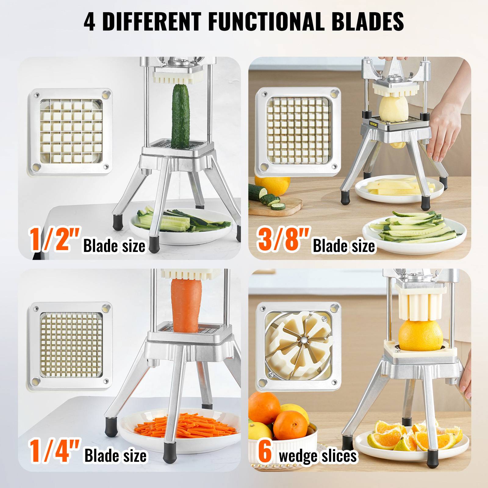 Vevor - VEVOR Coupe-frites manuel, 4 lames inox 12.7/6.4/9.5mm, coupeur 6 quartiers, cuisine, restaurant. - Image 3