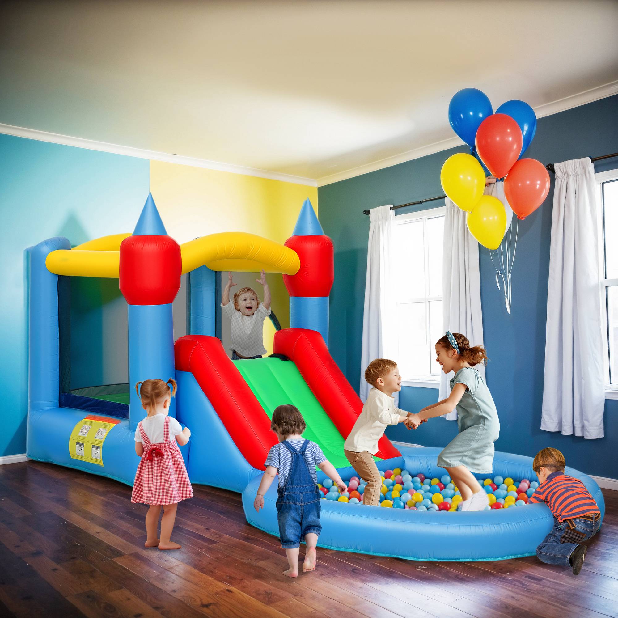 Château gonflable 4 en 1 : trampoline avec toboggan, 415 x 205 x 190 cm, multicolore - Image 4