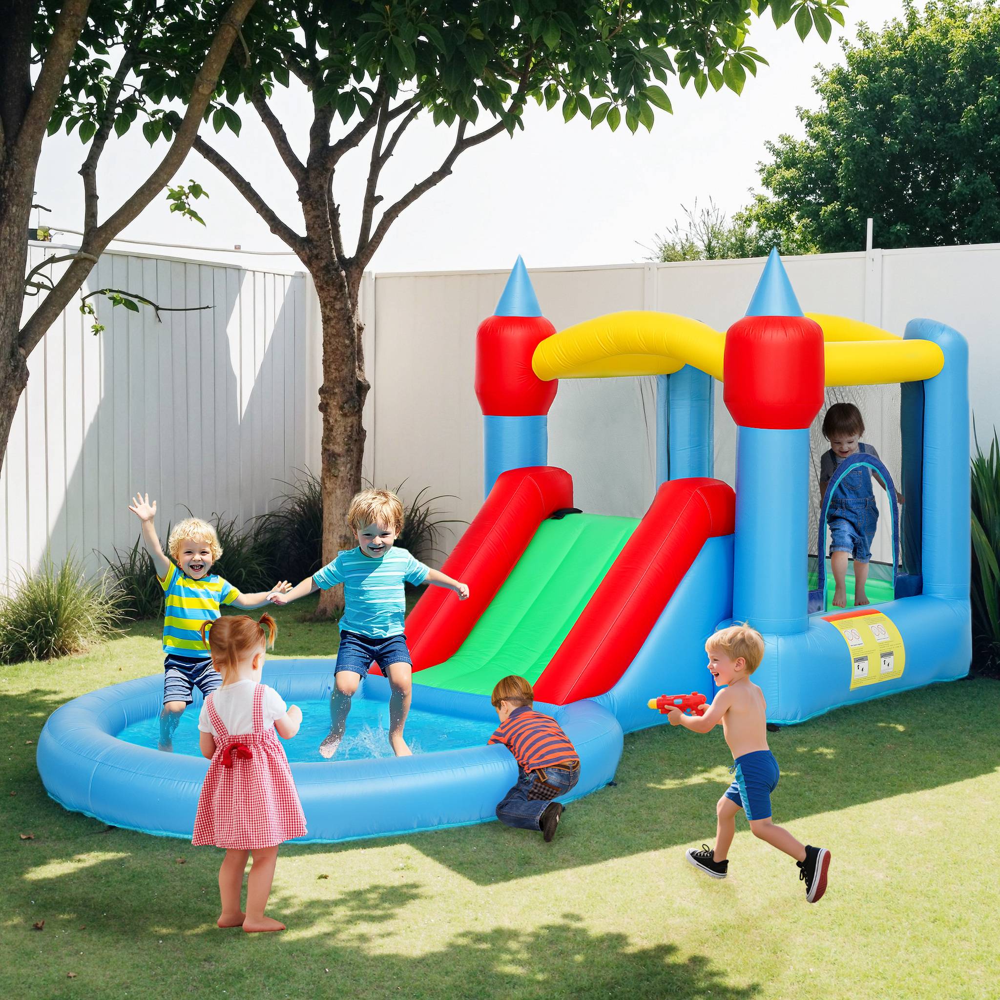 Château gonflable 4 en 1 : trampoline avec toboggan, 415 x 205 x 190 cm, multicolore - Image 3