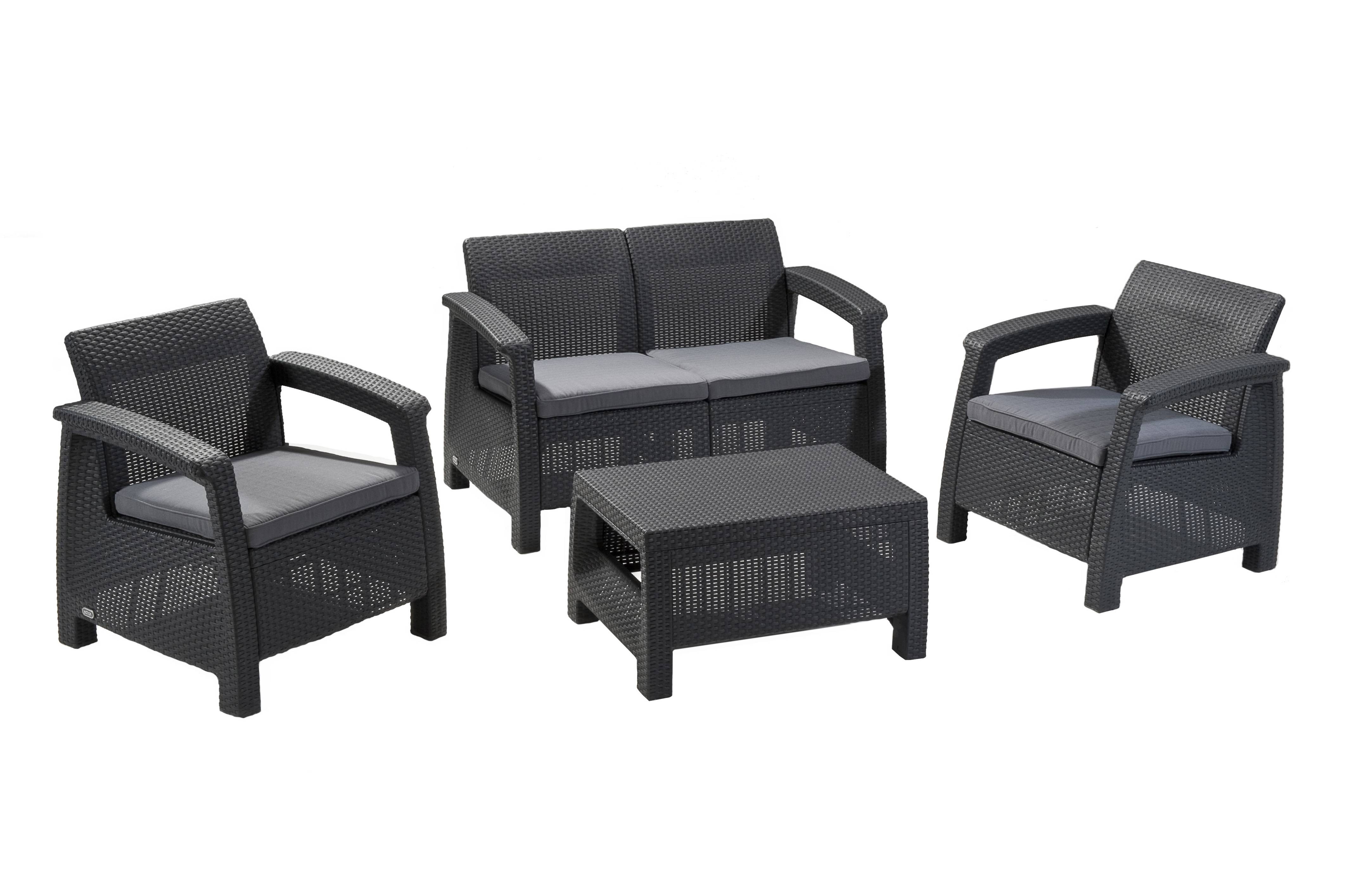 Keter - Salon de jardin 4 places et table basse Corfu - Anthracite - KETER - Image 1