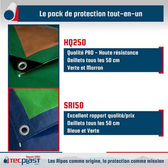 Pack 2 Bâches Agricoles - Top Tailles - 3x5m (x1) HQ250AG + 4x5m (x1) SR150AG - Bâches imperméables - PD5AG TECPLAST - Image 3