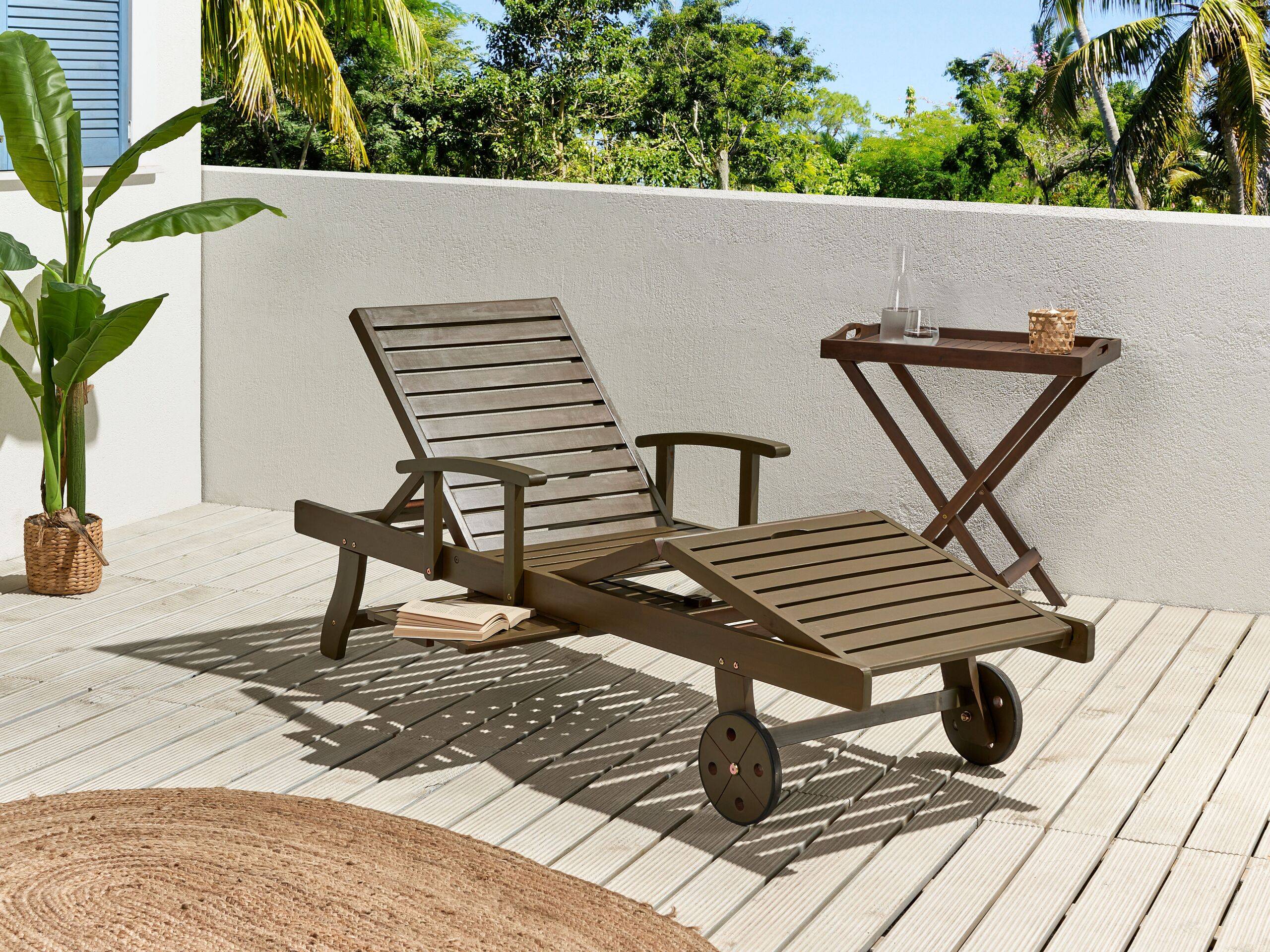 Beliani - Chaise longue Acacia Marron foncé AMANTEA II - Beliani - Imagen 1