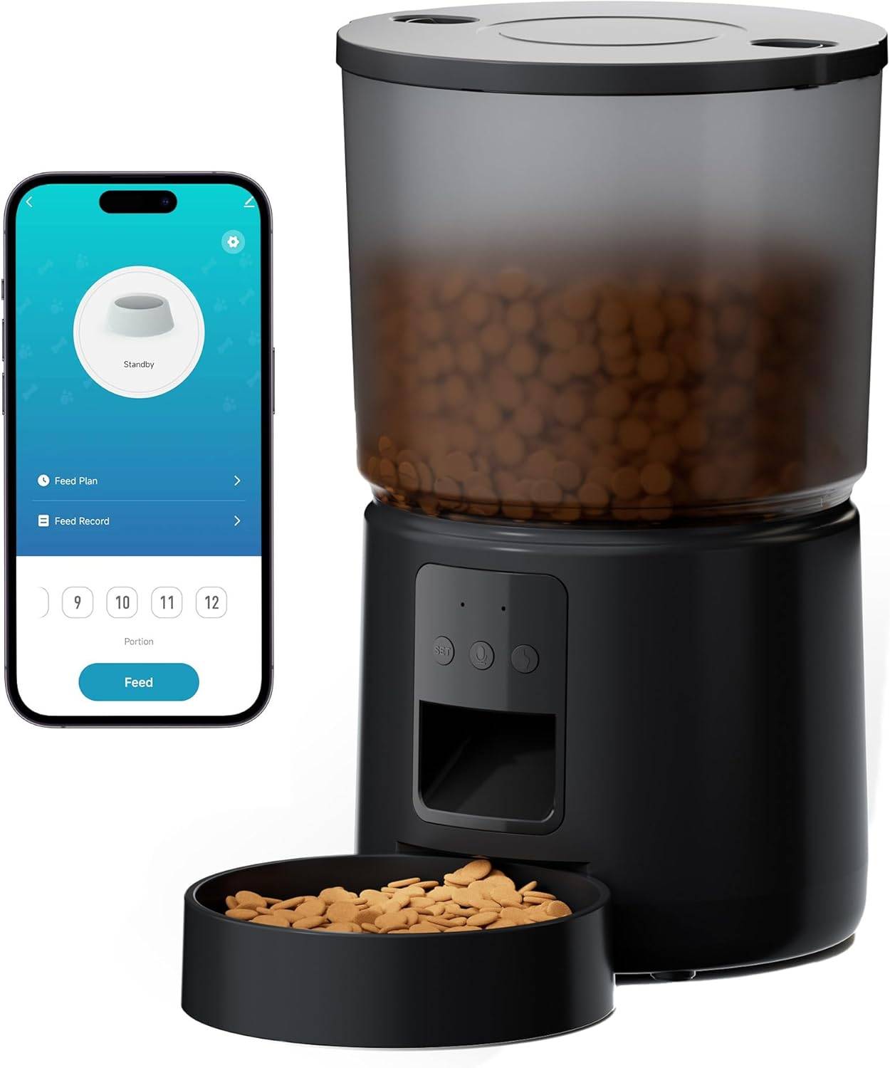Distributeur Croquettes de 5L Chat Automatique - 5G/2,4G WiFi noir Vendos85