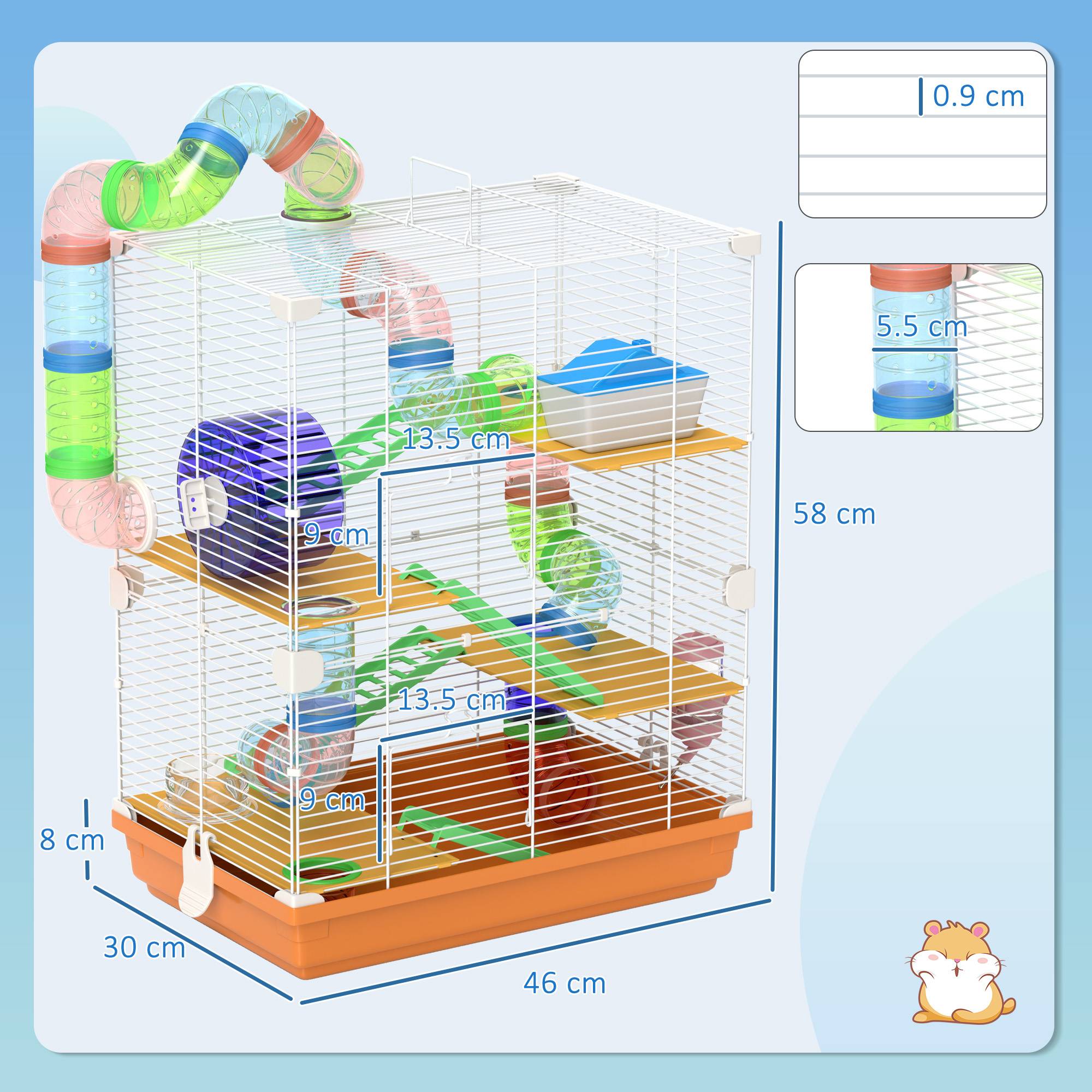 Cage rongeurs métal 5 niveaux tubes ludiques poignée transport 46x30x58cm - ComfortXL Outdoor Living - Image 5