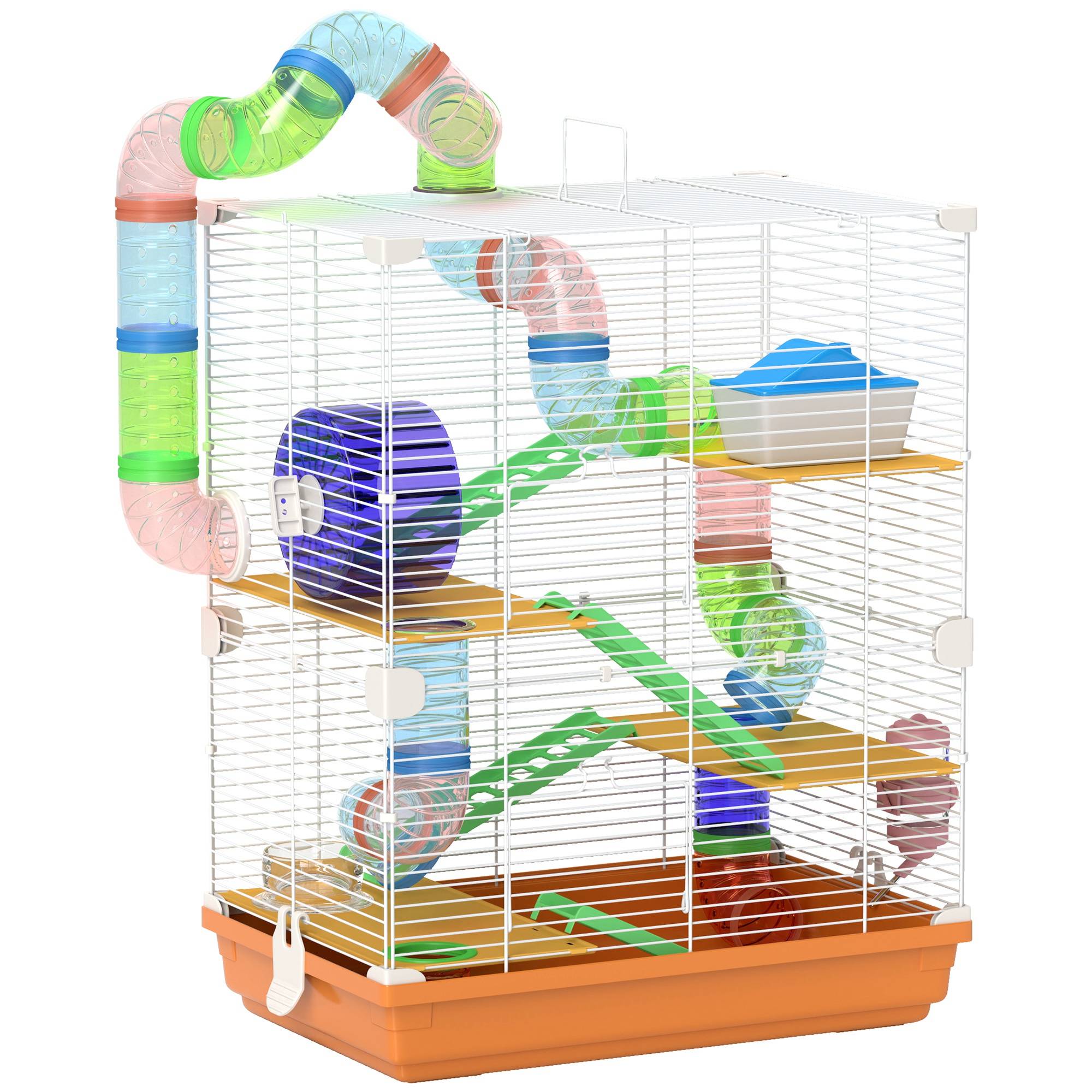 Cage rongeurs métal 5 niveaux tubes ludiques poignée transport 46x30x58cm - ComfortXL Outdoor Living - Image 1