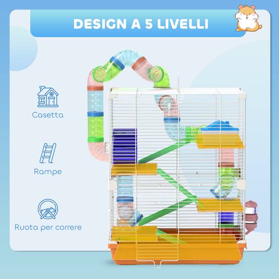 Cage rongeurs métal 5 niveaux tubes ludiques poignée transport 46x30x58cm - ComfortXL Outdoor Living - Image 8