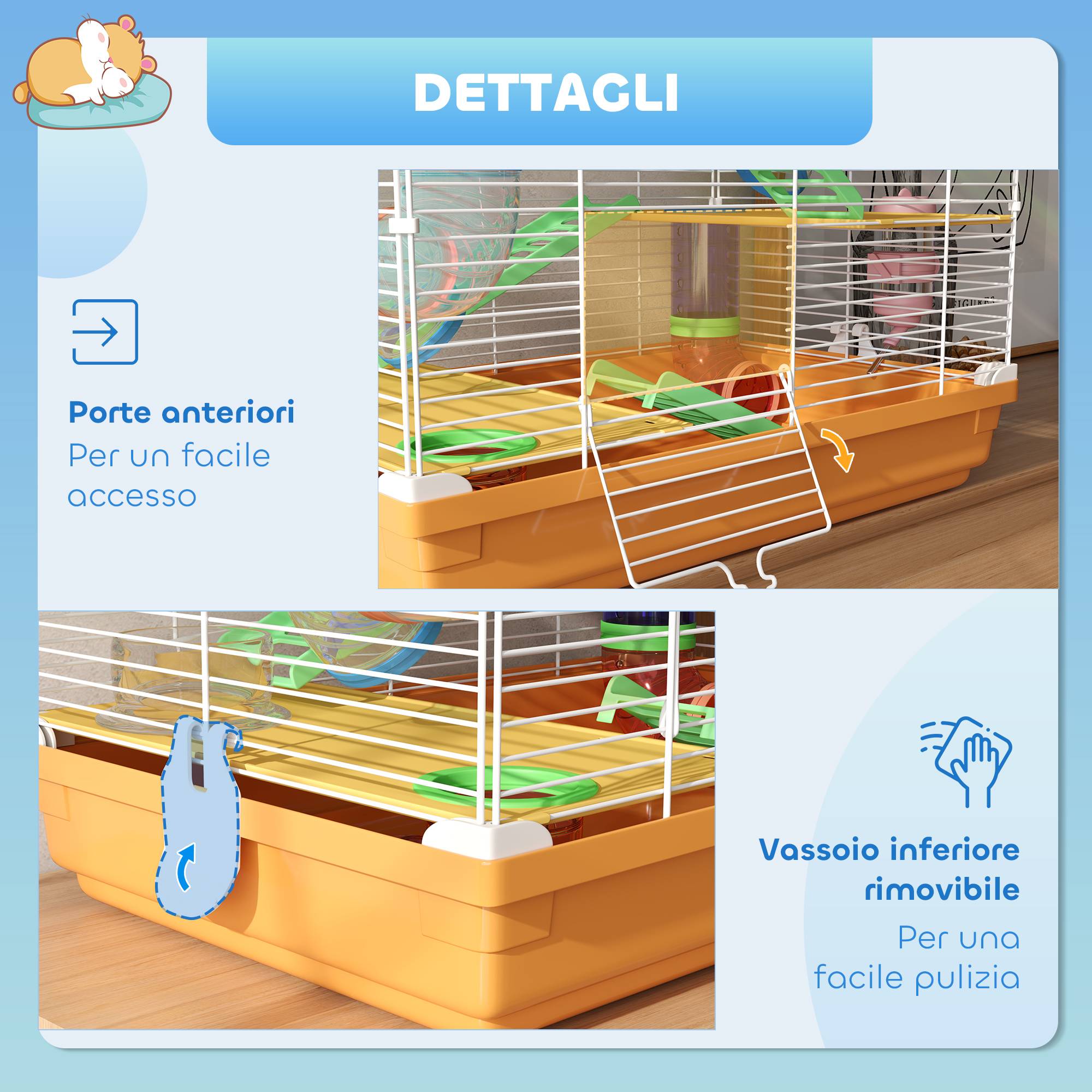 Cage rongeurs métal 5 niveaux tubes ludiques poignée transport 46x30x58cm - ComfortXL Outdoor Living - Image 9