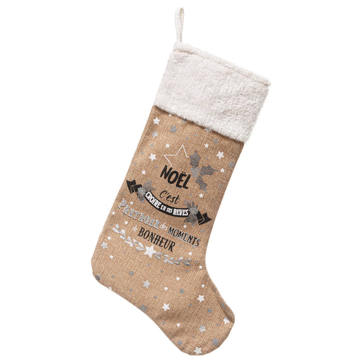 Fééric Lights & Christmas - Botte Jute Grand Modèle Imprimé H 45 cm - Feeric Lights & Christmas