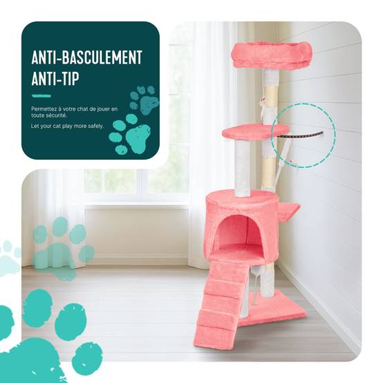 Vounot - Arbre à chat 112cm multi niveaux rose - avec griffoir, niche, jouet et plateforme - arbre à grimper - VOUNOT® - Image 4