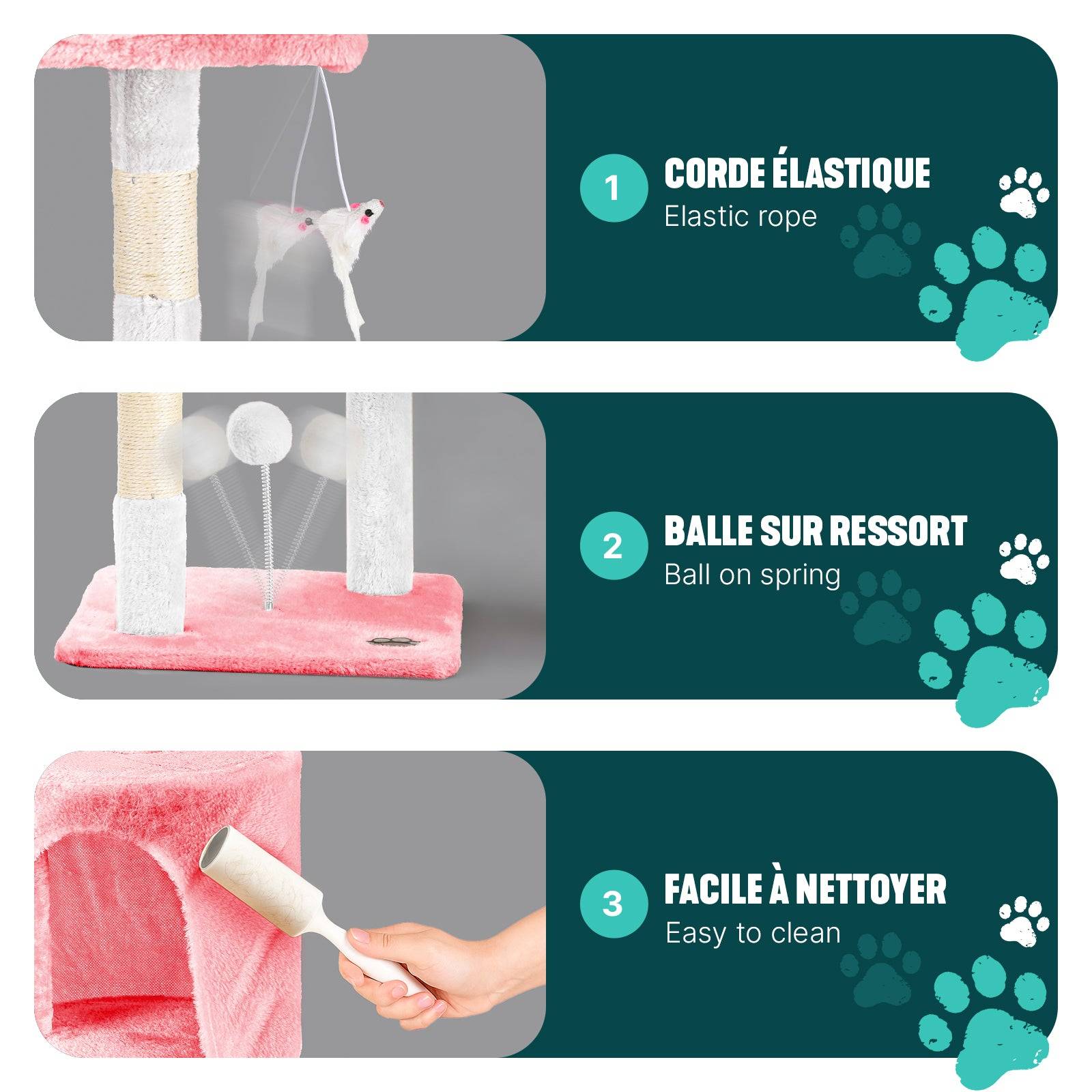 Vounot - Arbre à chat 112cm multi niveaux rose - avec griffoir, niche, jouet et plateforme - arbre à grimper - VOUNOT® - Image 7