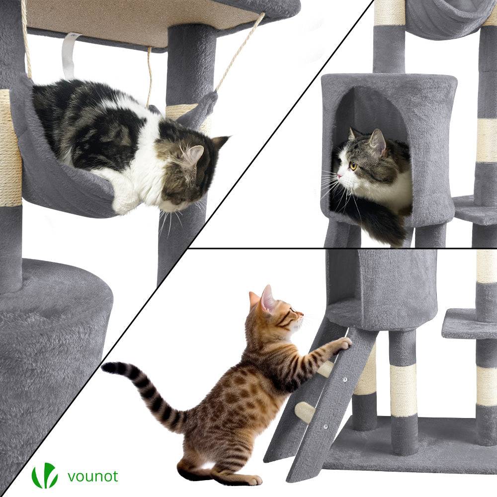 Vounot - Arbre à chat 154cm avec griffoir, niche et plateforme - Gris - Arbre à grimper pour chats - VOUNOT® - Image 6