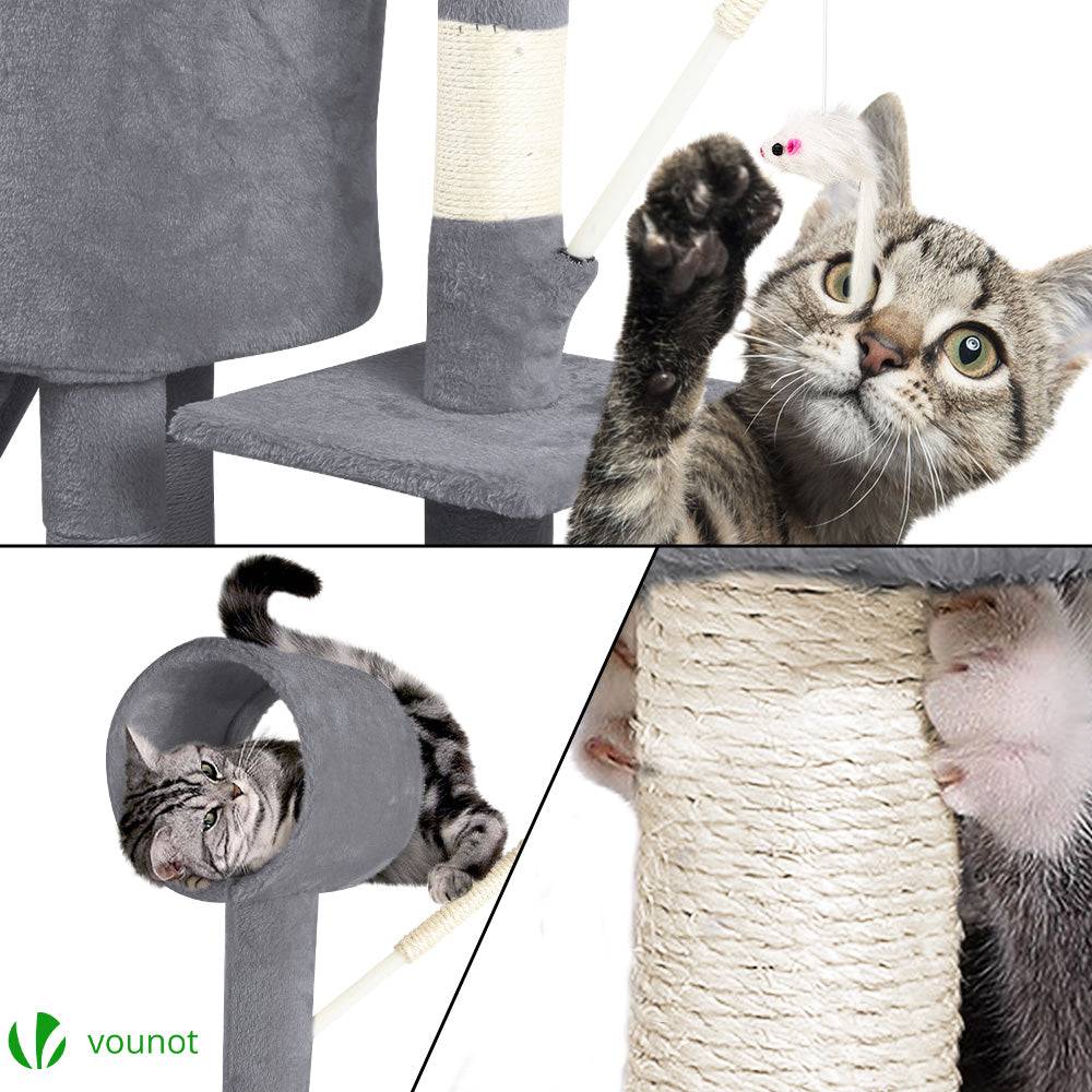 Vounot - Arbre à chat 154cm avec griffoir, niche et plateforme - Gris - Arbre à grimper pour chats - VOUNOT® - Image 3