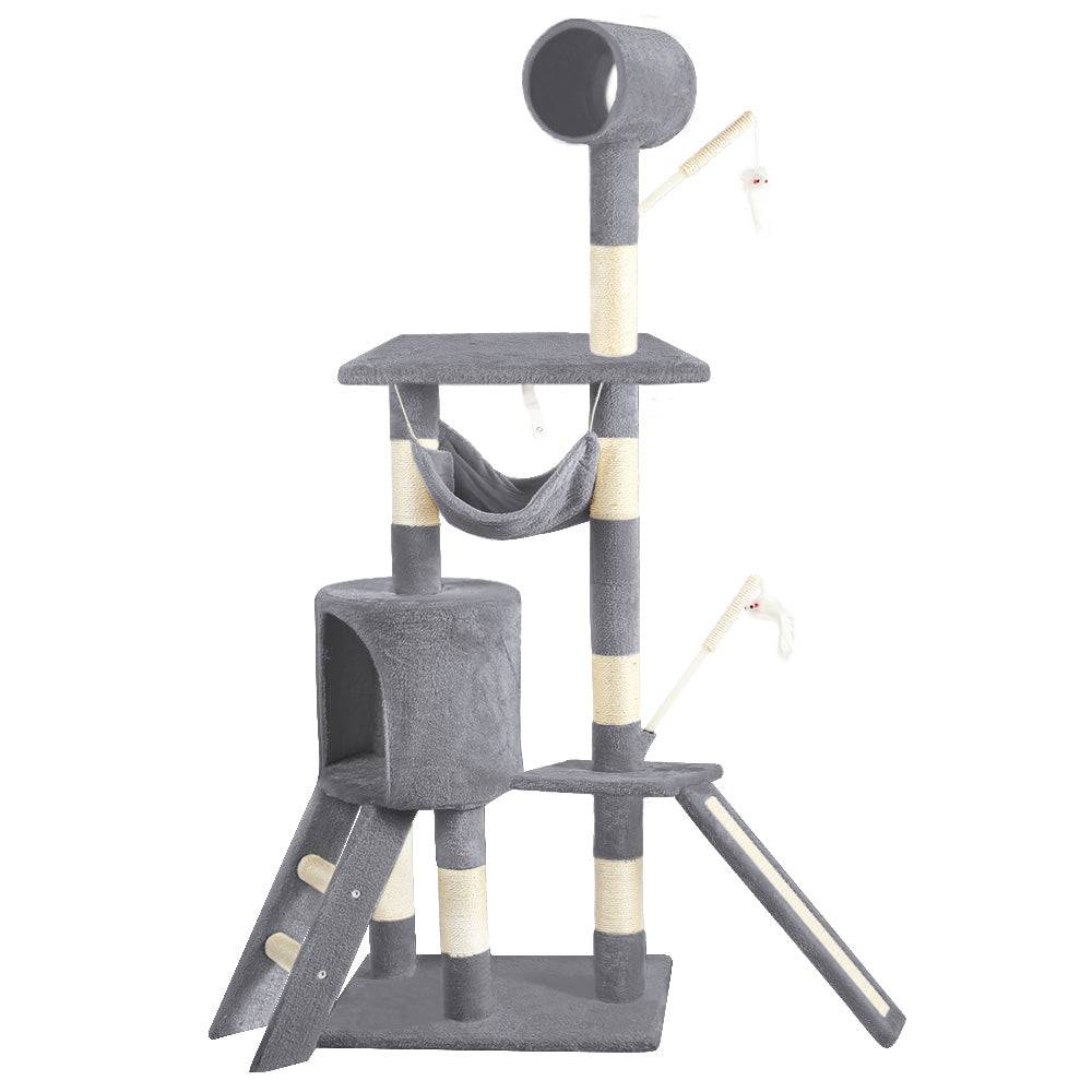 Vounot - Arbre à chat 154cm avec griffoir, niche et plateforme - Gris - Arbre à grimper pour chats - VOUNOT®