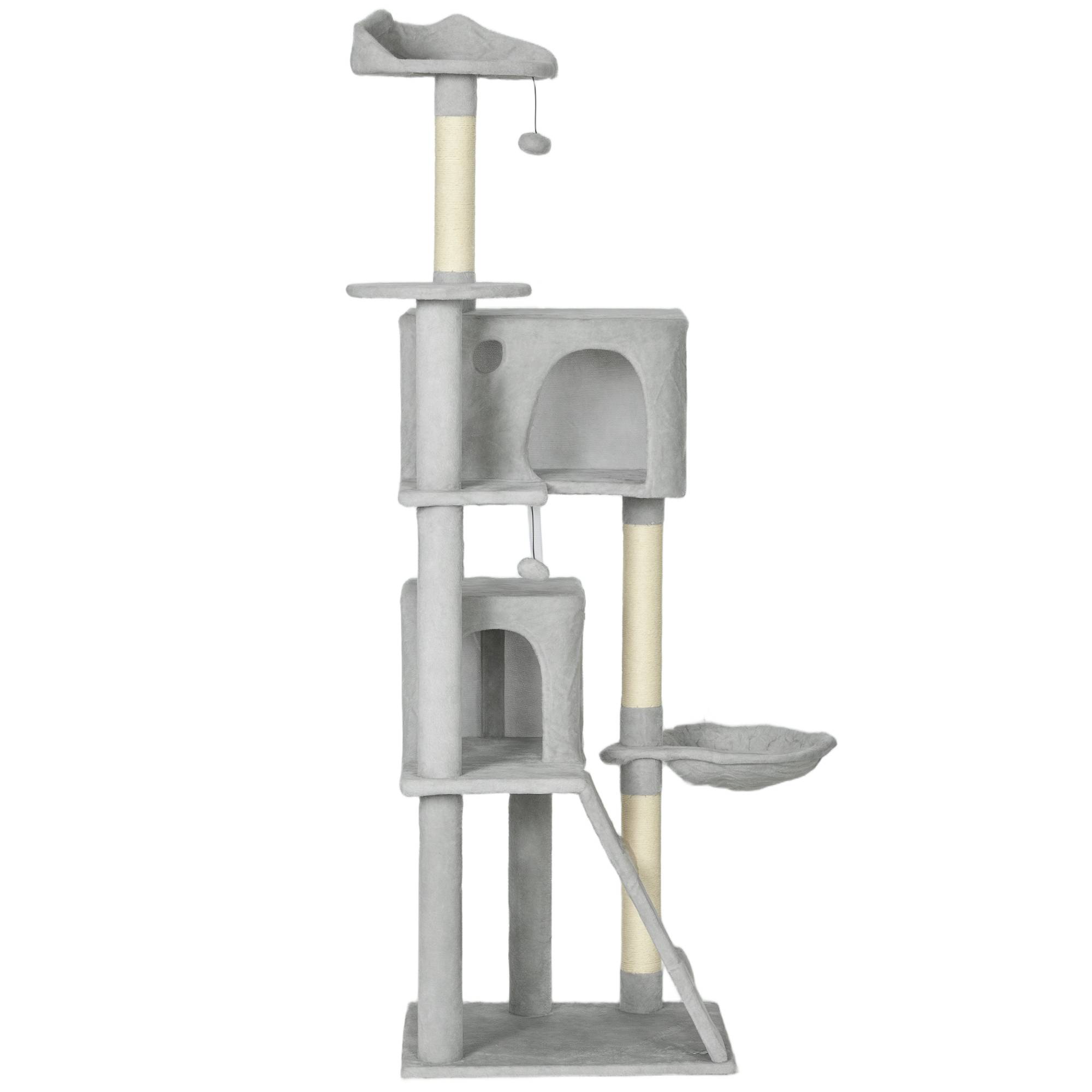 Grand Arbre à Chat 180cm Tour de Jeu avec 2 Niches Hamac et Plateformes Gris Clair - ComfortXL Outdoor Living - Image 2