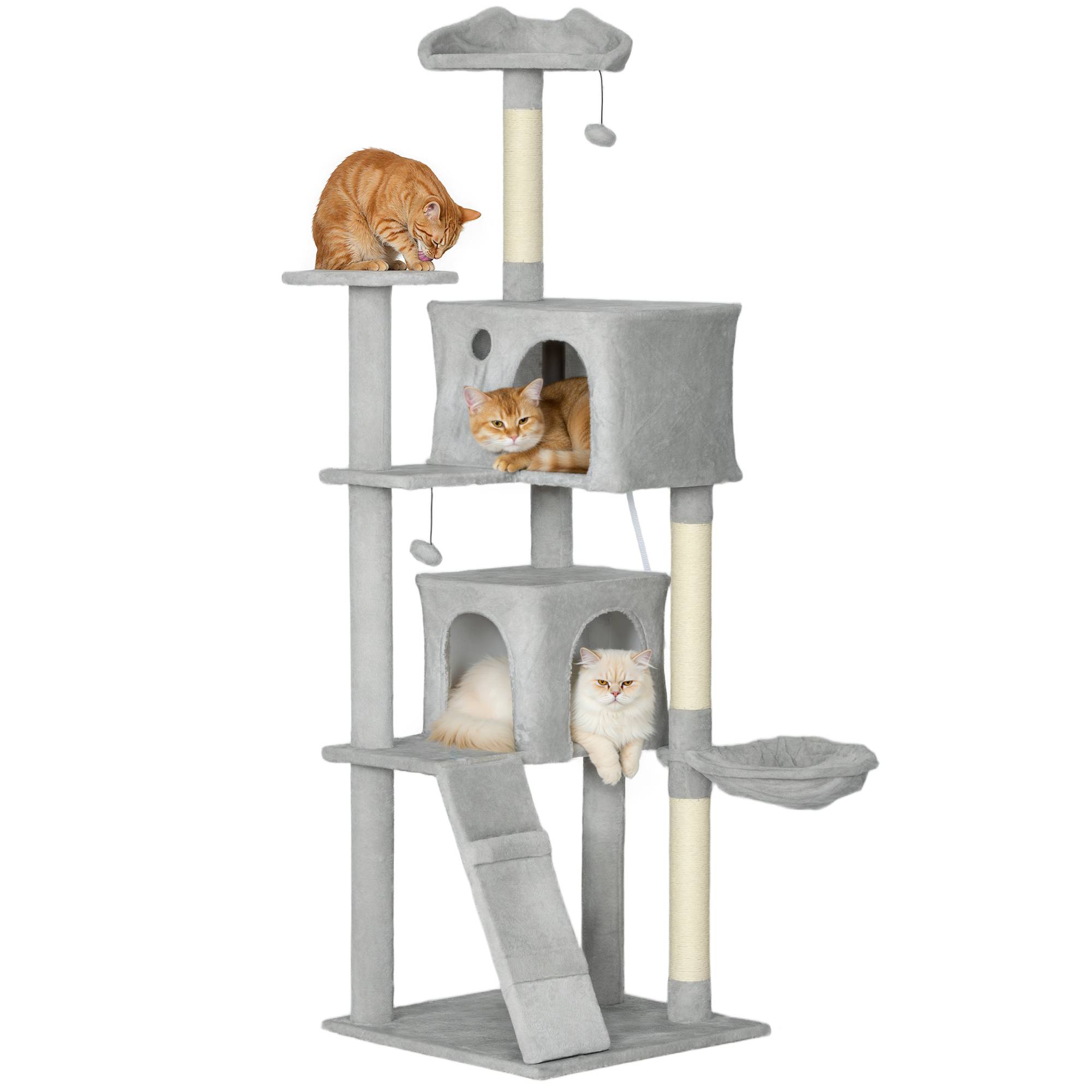 Grand Arbre à Chat 180cm Tour de Jeu avec 2 Niches Hamac et Plateformes Gris Clair - ComfortXL Outdoor Living - Image 1