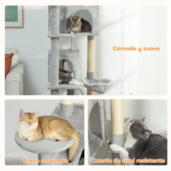 Grand Arbre à Chat 180cm Tour de Jeu avec 2 Niches Hamac et Plateformes Gris Clair - ComfortXL Outdoor Living - Image 9