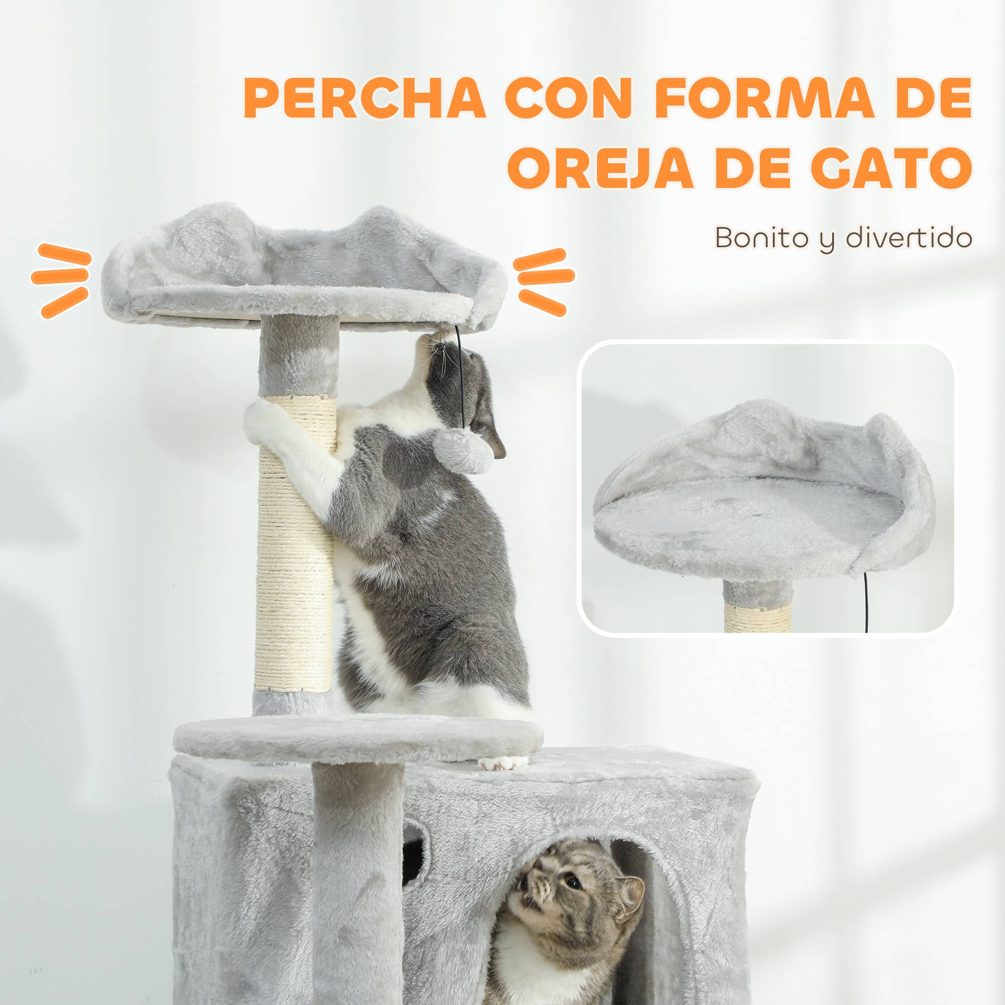 Grand Arbre à Chat 180cm Tour de Jeu avec 2 Niches Hamac et Plateformes Gris Clair - ComfortXL Outdoor Living - Image 7