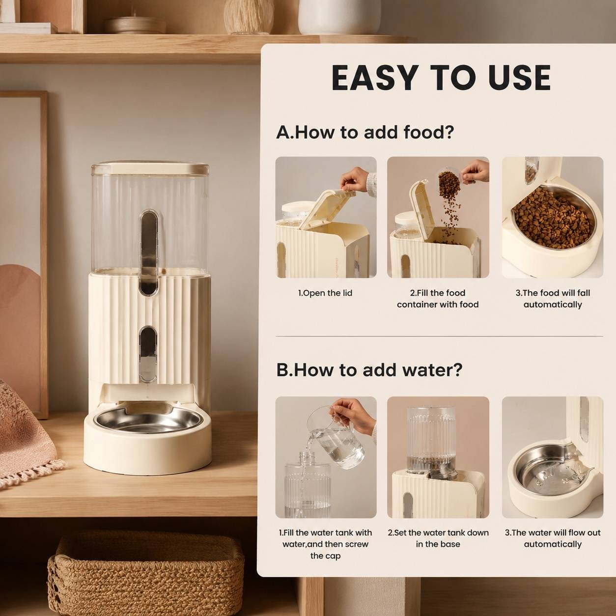 Distributeur Automatique 2 en 1 Eau et Nourriture pour Chat Gravity Feed - Image 6